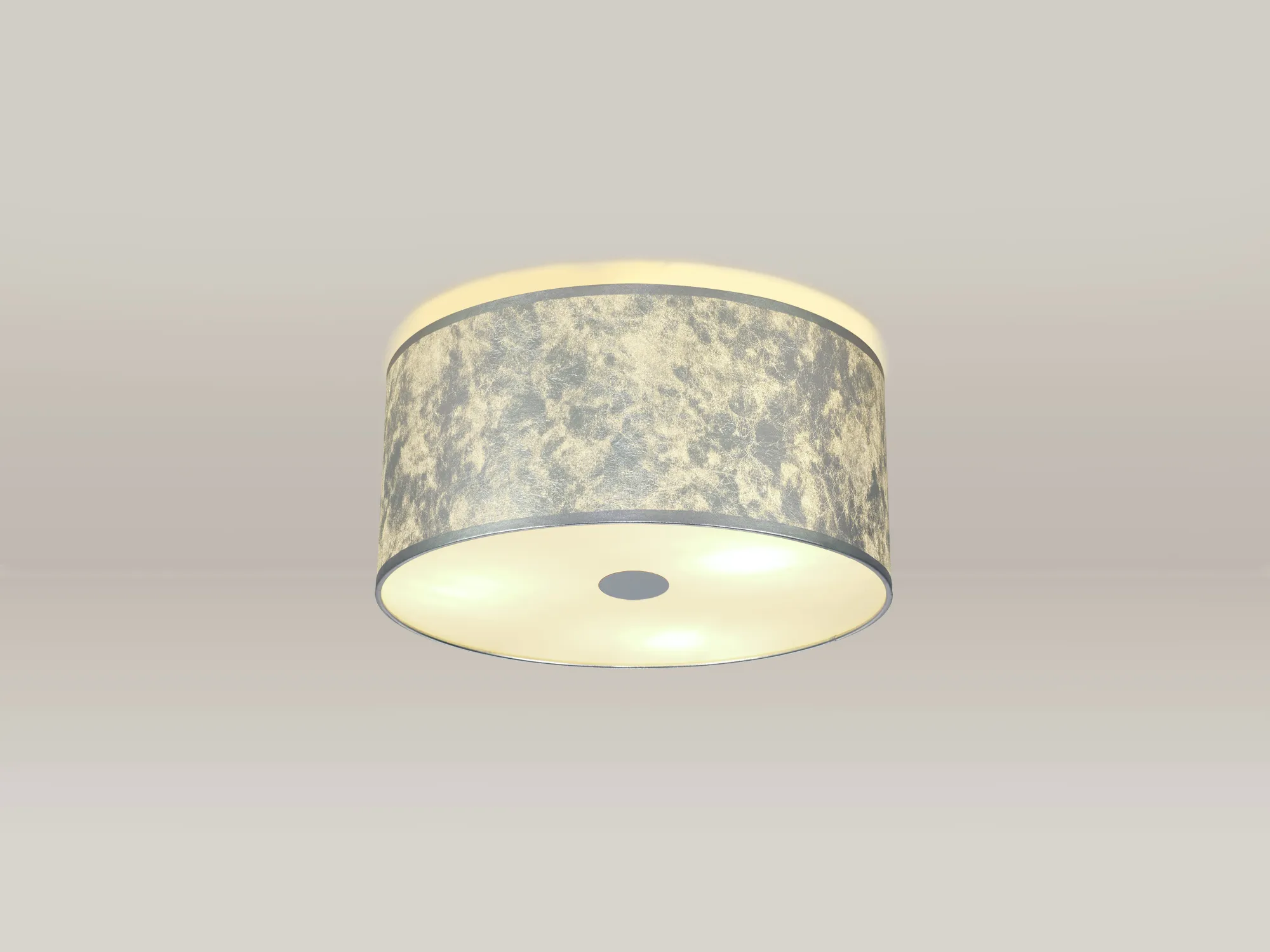 Baymont 40cm, Drop Flush 3 Light Polished Chrome, Silver Leaf, Frosted Diffuser DK0800  Deco Baymont CH SL